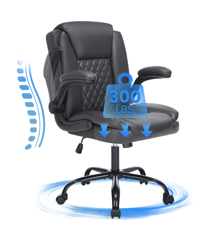 JONPONY Wide Ergonomic Office Chair – 300lbs, High Back Leather, Adjustable Lumbar & Comfortable Desk Chair
