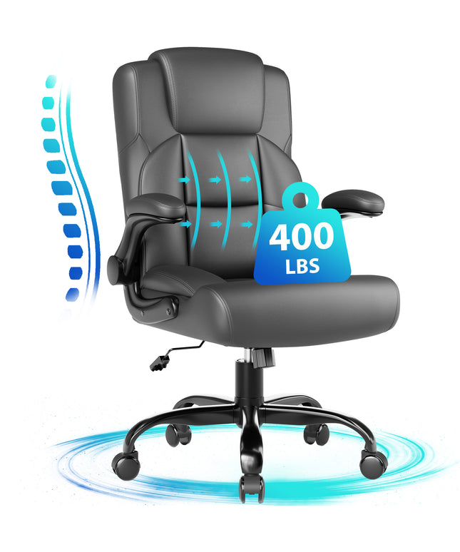 JONPONY Leather Office Chair, Big and Tall Office Chair 400LBS Wide Seat Ergonomic Computer Desk Chair High Back Executive Leather Chair Adjustable Task Chair Lumbar Back with 1-Year Warranty, Black