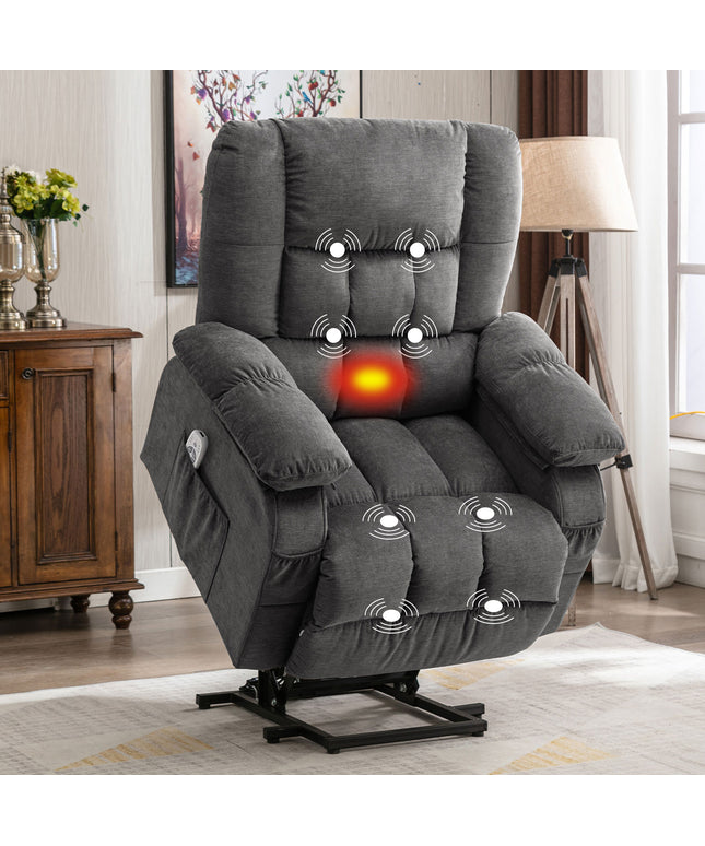 JONPONY Power Lift Recliner Chair Recliners for Elderly with Heat and Massage Recliner Chair for Living Room with Infinite Position and Side Pocket,USB Charge Port,Brown