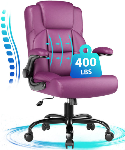 JONPONY Leather Office Chair, Big and Tall Office Chair 400LBS Wide Seat Ergonomic Computer Desk Chair High Back Executive Leather Chair Adjustable Task Chair Lumbar Back with 1-Year Warranty, Black