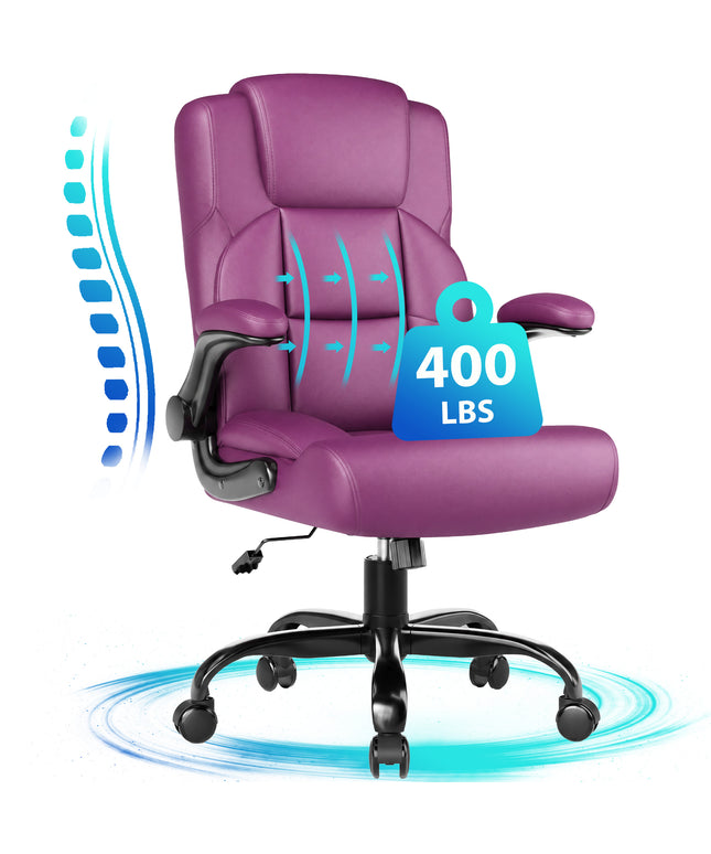 JONPONY Leather Office Chair, Big and Tall Office Chair 400LBS Wide Seat Ergonomic Computer Desk Chair High Back Executive Leather Chair Adjustable Task Chair Lumbar Back with 1-Year Warranty, Black