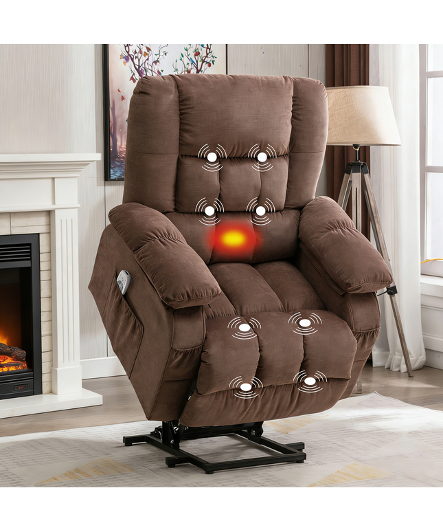 JONPONY Power Lift Recliner Chair for Elderly with Heat and Massage, Lay Flat Assist Recliner with Side Pocket for Living Room，Grey