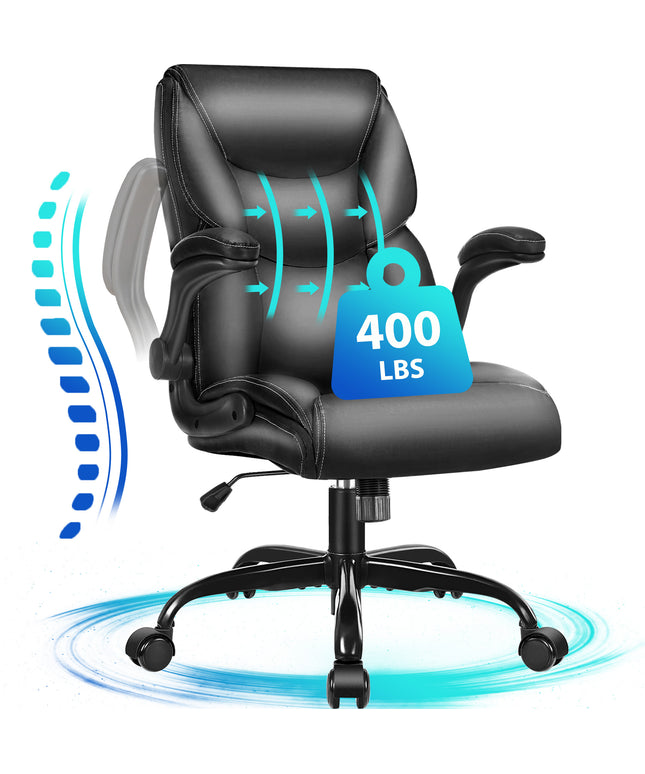 JONPONY Big and Tall Office Chair 400LBS Wide Seat Ergonomic Computer Desk Chair High Back Executive Leather Chair Adjustable Task Chair Lumbar Back Support 8 Hours Heavy Duty Design,9423,Black