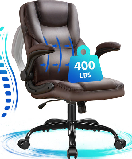 JONPONY Big and Tall Office Chair 400LBS Wide Seat Ergonomic Computer Desk Chair High Back Executive Leather Chair Adjustable Task Chair Lumbar Back Support 8 Hours Heavy Duty Design