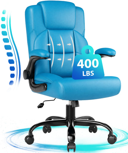 JONPONY Leather Office Chair, Big and Tall Office Chair 400LBS Wide Seat Ergonomic Computer Desk Chair High Back Executive Leather Chair Adjustable Task Chair Lumbar Back with 1-Year Warranty, Black