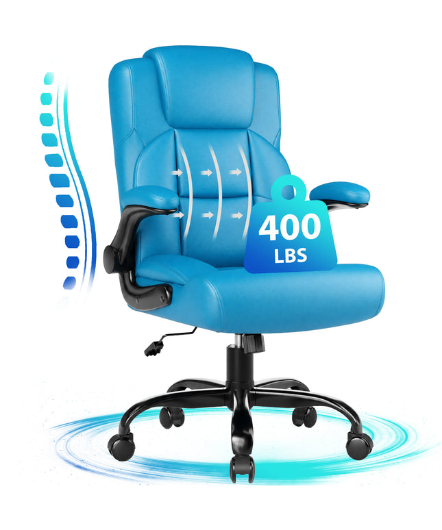 JONPONY Leather Office Chair, Big and Tall Office Chair 400LBS Wide Seat Ergonomic Computer Desk Chair High Back Executive Leather Chair Adjustable Task Chair Lumbar Back with 1-Year Warranty, Black