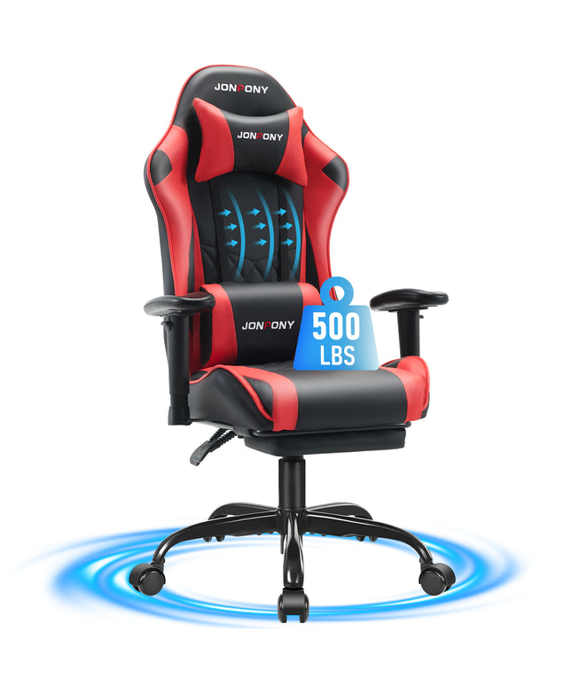 JONPONY Big and Tall 500LBS Gaming Chair, Ergonomic Design with 2D Armrests,PU Leather with Footrest and Lumbar Support, High Back Office Chair Support 8 Hours Long Sitting, Computer Chair