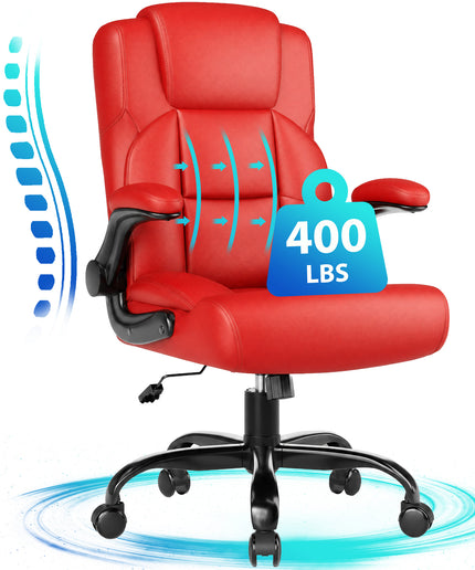 JONPONY Leather Office Chair, Big and Tall Office Chair 400LBS Wide Seat Ergonomic Computer Desk Chair High Back Executive Leather Chair Adjustable Task Chair Lumbar Back with 1-Year Warranty, Black