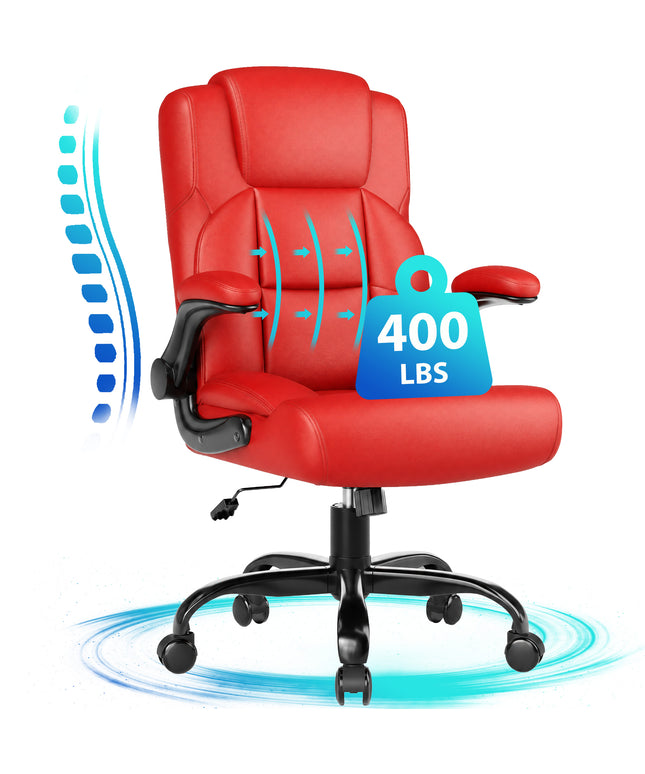 JONPONY Leather Office Chair, Big and Tall Office Chair 400LBS Wide Seat Ergonomic Computer Desk Chair High Back Executive Leather Chair Adjustable Task Chair Lumbar Back with 1-Year Warranty, Black