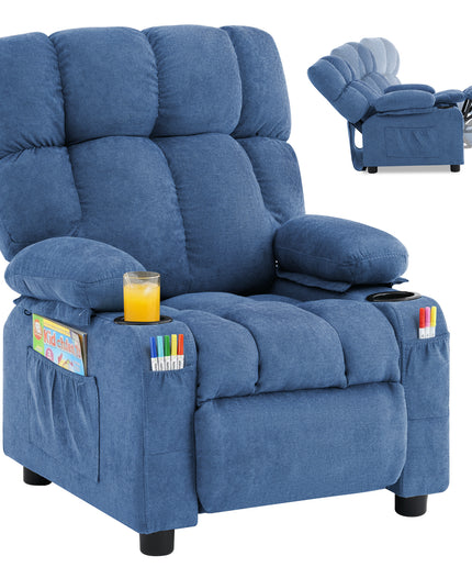 JONPONY Kids Recliner Chair, Push Back Toddler Recliner with Cup Holders & Side Pockets，Adjustable Footrest & Headrest Kids Sofa for Boys Girls 3+ Age Group, Children's Bedroom Furniture, Grey