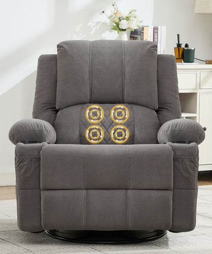 JONPONY Kneading Massage Rocker Recliner Chair with 4-Point 3D Kneading Massage and Heat Ergonomic Lounge Chair for Living Room with Rocking Function and 2 Cup Holders, USB Charge Port,Grey