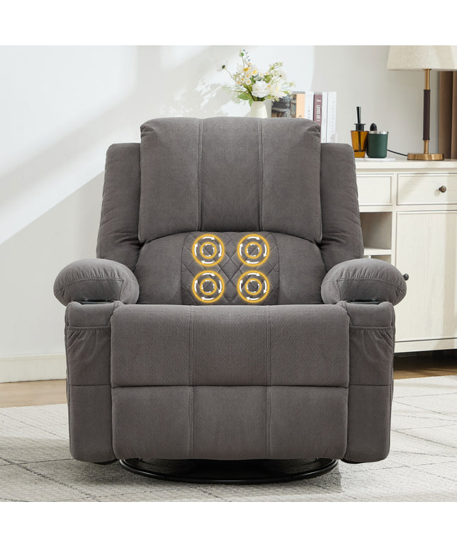 JONPONY Kneading Massage Rocker Recliner Chair with 4-Point 3D Kneading Massage and Heat Ergonomic Lounge Chair for Living Room with Rocking Function and 2 Cup Holders, USB Charge Port,Grey