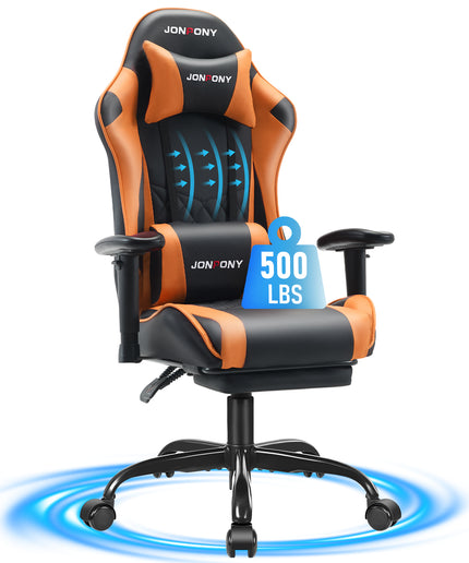 JONPONY Big and Tall 500LBS Gaming Chair, Ergonomic Design with 2D Armrests,PU Leather with Footrest and Lumbar Support, High Back Office Chair Support 8 Hours Long Sitting, Computer Chair