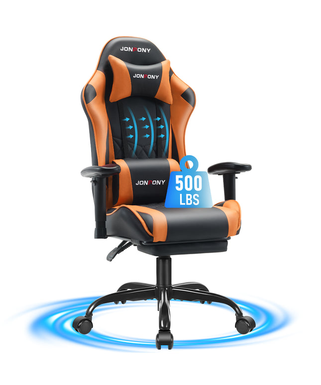 JONPONY Big and Tall 500LBS Gaming Chair, Ergonomic Design with 2D Armrests,PU Leather with Footrest and Lumbar Support, High Back Office Chair Support 8 Hours Long Sitting, Computer Chair