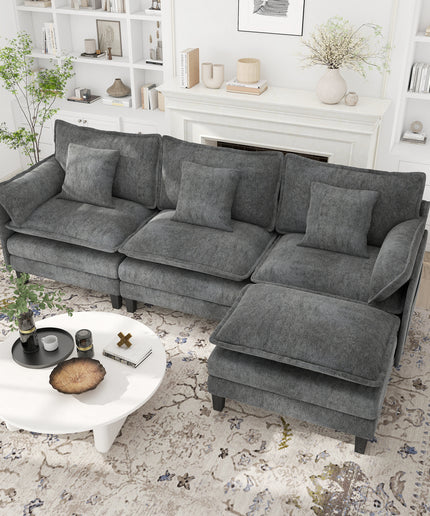 Jonpony Modular Sectional Sofa, Comfy Cloud Couch with Movable Ottoman, Deep Seat Couches for Living Room, Bedroom and Apartment, 106" U Shaped Modern Sofa with Pillows, Beige