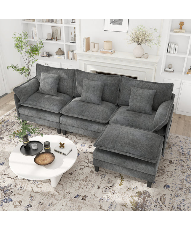 Jonpony Modular Sectional Sofa, Comfy Cloud Couch with Movable Ottoman, Deep Seat Couches for Living Room, Bedroom and Apartment, 106" U Shaped Modern Sofa with Pillows, Beige