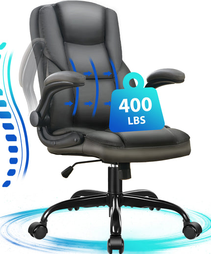 JONPONY Big and Tall Office Chair 400LBS Wide Seat Ergonomic Computer Desk Chair High Back Executive Leather Chair Adjustable Task Chair Lumbar Back Support 8 Hours Heavy Duty Design