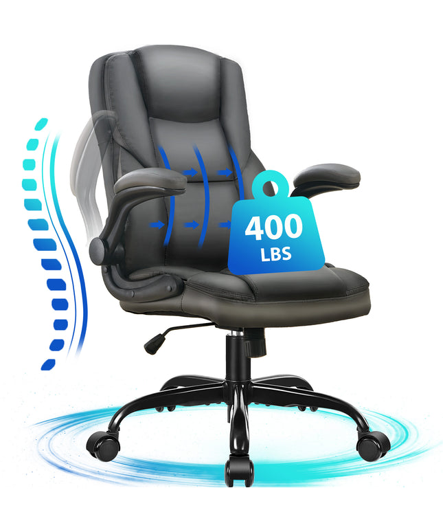 JONPONY Big and Tall Office Chair 400LBS Wide Seat Ergonomic Computer Desk Chair High Back Executive Leather Chair Adjustable Task Chair Lumbar Back Support 8 Hours Heavy Duty Design,Black