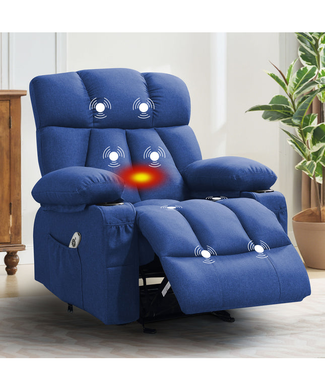 JONPONY Heated Manual Massage Recliner with Cup Holder, Single Rocker Sofa with Cup Holders for Bedroom Home Theater, Gray