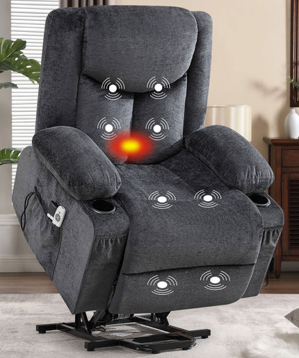 JONPONY Power Lift Recliner Chair Recliners with Heat and Massage Recliner Chair for Living Room with Infinite Position and Side Pocket,USB Charge Port,Grey