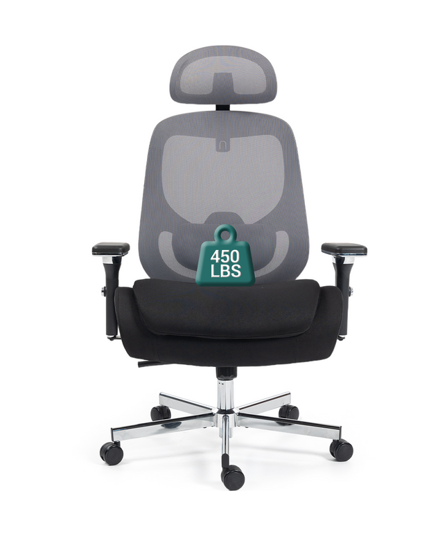 JONPONY 750 LBS Big and Tall Office Chair, Heavy Duty Executive Chair w/4D Arms, Ergonomic Computer Home Desk Chair, Swivel Mesh Chair w/2D Lumbar Support, Adjustable Headrest, Tilt Lock-Black
