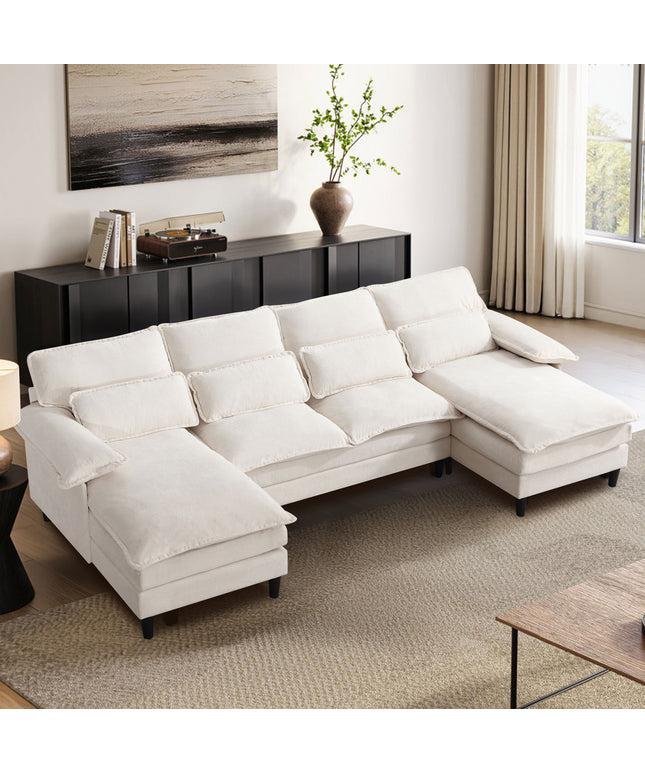 Jonpony 107.5" U-Shaped 4-Seater Sectional Sofa – Convertible, Double Chaise, Memory Foam