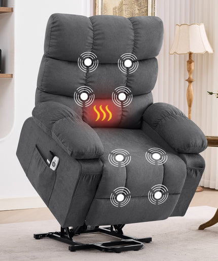 JONPONY Power Lift Recliner Chair Recliners for Elderly with Heat and Massage Recliner Chair for Living Room with Infinite Position and Side Pocket,USB Charge Port,Gray