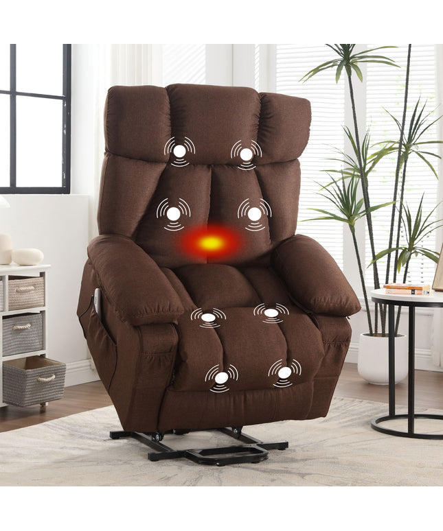 JONPONY Power Lift Recliner Chair with Heat and Massage, Lay Flat Assist Recliner with Side Pocket, USB Charge Port for Living Room，Grey