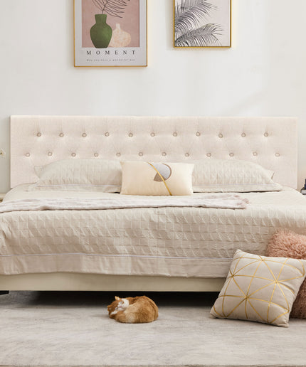 JONPONY Tufted Upholstered Headboard Queen Size, Solid Wood Head Board with Adjustable Height Headboard from 37" to 51",Bed Frame Adapters,Beige,Headboard Only