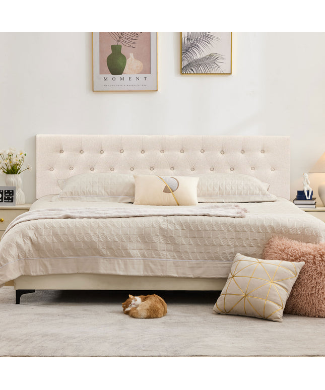 JONPONY Tufted Upholstered Headboard Queen Size, Solid Wood Head Board with Adjustable Height Headboard from 37" to 51",Bed Frame Adapters,Beige,Headboard Only