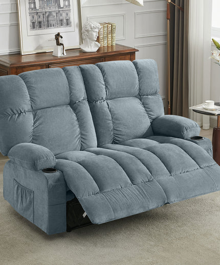 JONPONY Reclining Loveseat with Cup Holders for Living Room 2 Seat Manual Loveseat Recliner with Side Pocket,Grey