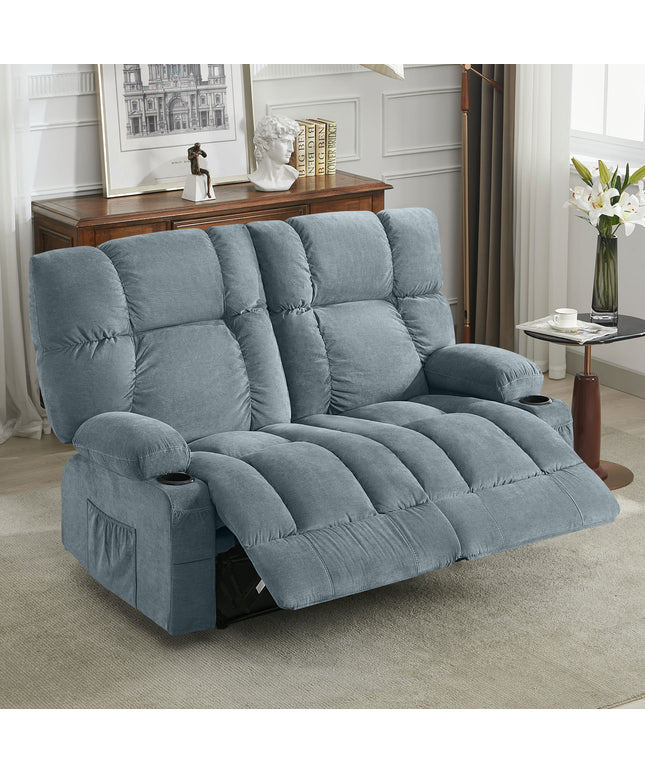 JONPONY Reclining Loveseat with Cup Holders for Living Room 2 Seat Manual Loveseat Recliner with Side Pocket,Grey