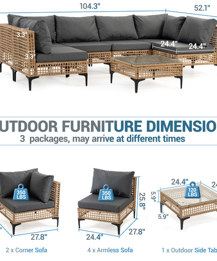 Jonpony 7-Piece Patio Furniture Set, Wicker Outdoor Conversation Set Sectional Sofa with Water Resistant Thick Cushions and Coffee Table