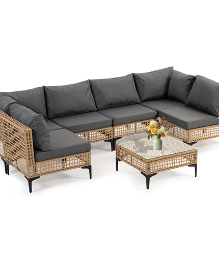 Jonpony 7-Piece Patio Furniture Set, Wicker Outdoor Conversation Set Sectional Sofa with Water Resistant Thick Cushions and Coffee Table