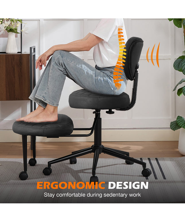 JONPONY Ergonomic Cross Legged Swivel Chair, ADHD Office Chair, Meditation Chair with Lumbar Support, Adjustable Height and Retractable footrest, Home and Office, Technical Fabric, Black