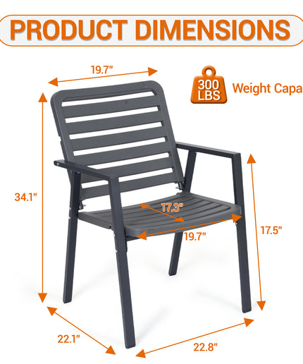 Jonpony Outdoor Dining Chairs Set of 2, All-Weather PP-Patio Chairs, Metal Frame Outdoor Chairs, Waterproof Restaurant Chairs for Front Porch, Balcony Chairs for Backyard Garden, Grey