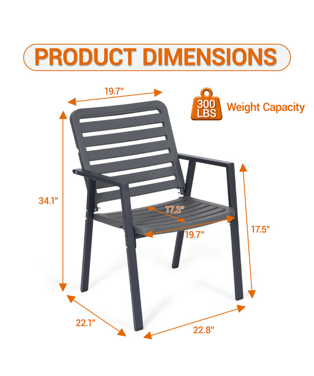 Jonpony Outdoor Dining Chairs Set of 2, All-Weather PP-Patio Chairs, Metal Frame Outdoor Chairs, Waterproof Restaurant Chairs for Front Porch, Balcony Chairs for Backyard Garden, Grey