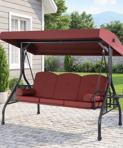 JONPONY 3-Seat Outdoor Patio Swing with Stand 800LBS, 2-in-1 Convertible Swing Bed, Adjustable Canopy Removable Cushion for Yard Garden Deck