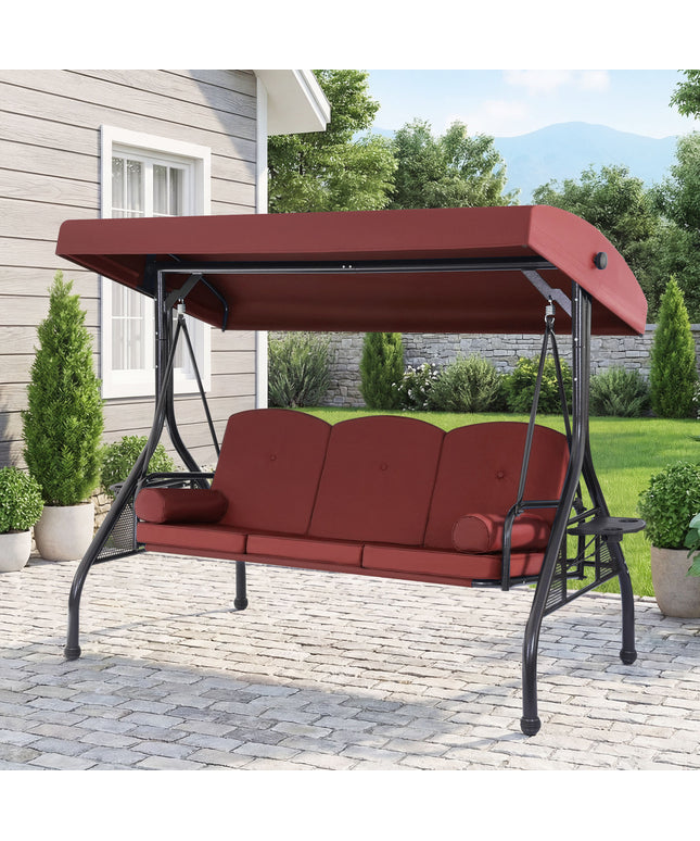 JONPONY 3-Seat Outdoor Patio Swing with Stand 800LBS, 2-in-1 Convertible Swing Bed, Adjustable Canopy Removable Cushion for Yard Garden Deck