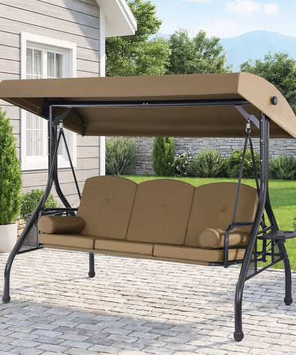 JONPONY 3-Seat Outdoor Patio Swing with Stand 800LBS, 2-in-1 Convertible Swing Bed, Adjustable Canopy Removable Cushion for Yard Garden Deck