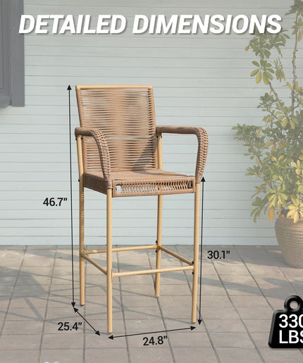 Jonpony Counter Height Bar Stool Set of 2, 30" Patio Rattan Bar Stool Chairs with Armrests, Outdoor Barstools for Porch Garden Indoor Kitchen, Yellow