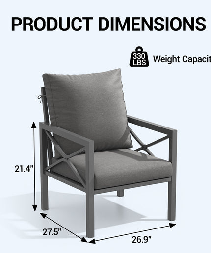 Jonpony 2-Piece All-Weather Metal Patio Furniture Set, Outdoor Bistro Armchairs with Cushions, Heavy Duty Steel Frame & Washable Cushions for Backyard Garden (Grey)