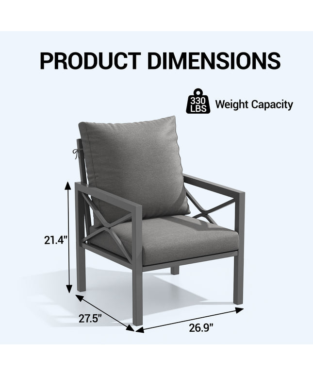 Jonpony 2-Piece All-Weather Metal Patio Furniture Set, Outdoor Bistro Armchairs with Cushions, Heavy Duty Steel Frame & Washable Cushions for Backyard Garden (Grey)