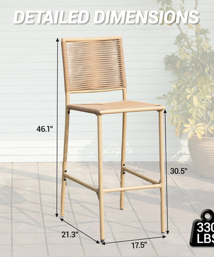 Jonpony Counter Height Bar Stool Set of 4, 30" Patio Rattan Bar Stool Chairs with Metal Frame, Outdoor Armless Barstools for Porch Garden Indoor Kitchen, Yellow