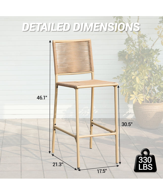 Jonpony Counter Height Bar Stool Set of 4, 30" Patio Rattan Bar Stool Chairs with Metal Frame, Outdoor Armless Barstools for Porch Garden Indoor Kitchen, Yellow
