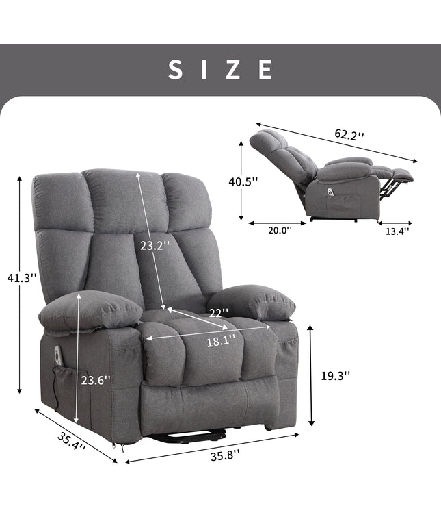 JONPONY Power Lift Recliner Chair Recliners for Elderly with Heat and Massage Recliner Chair for Living Room with Infinite Position and Side Pocket,USB Charge Port,Grey