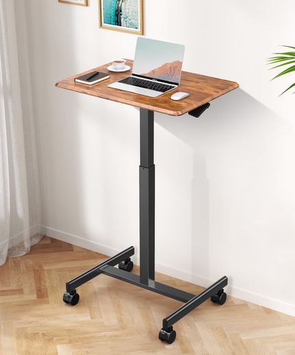 JONPONY Mobile Portable Standing Desk, Rolling Small Laptop Desk with Adjustable Height & Lockable Wheels, Table for Home Office, Black