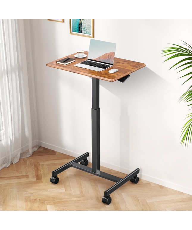 JONPONY Mobile Portable Standing Desk, Rolling Small Laptop Desk with Adjustable Height & Lockable Wheels, Table for Home Office, Black