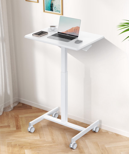 JONPONY Mobile Portable Standing Desk, Rolling Small Laptop Desk with Adjustable Height & Lockable Wheels, Table for Home Office, Black