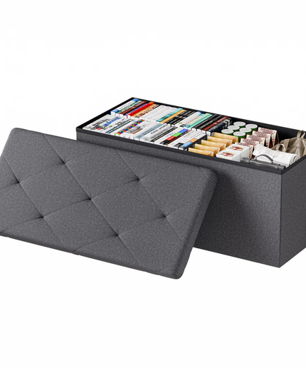 JONPONY Multi-functional 30 inch Folding Storage Ottoman Bench, End of Bed Foot Rest Stool with Padded Seat, Bedroom Bench for Living Room, Holds up to 660 Lbs, Grey